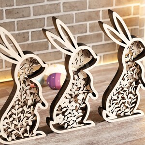 Easter Laser Cut Files Rabbits SVG Layered Bundle, Floral Bunny ...