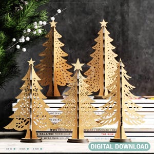 Albero di Natale in piedi 3D – Ornamento natalizio tagliato al laser, decorazione per albero di Capodanno Download digitale /#490/