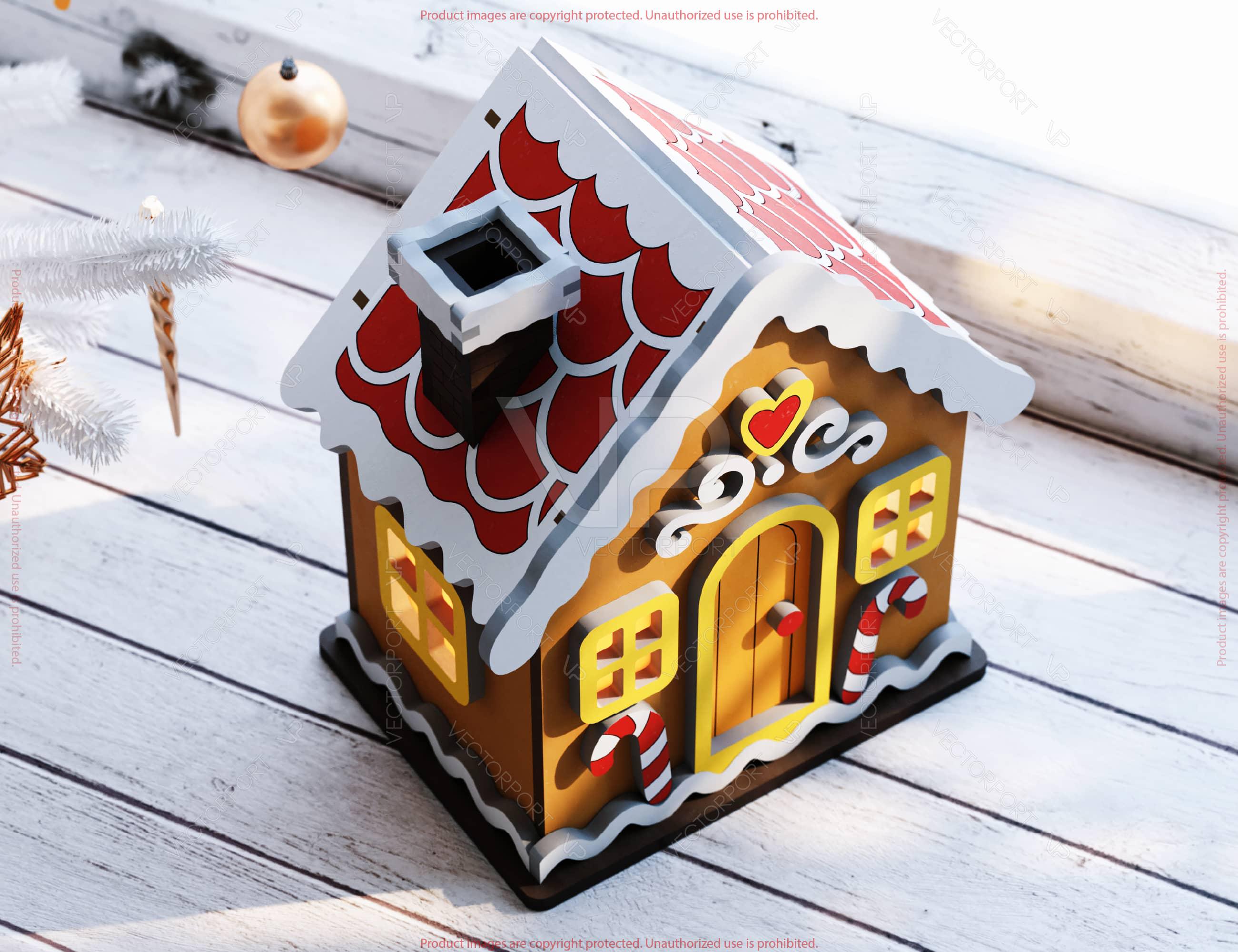 Gingerbread House Laser Cut 3D Christmas Cottage SVG Holiday Miniature ...