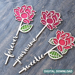Flor, Arte recortado con láser, Día de San Valentín, Madera acrílica, Flor personalizada con nombre, Archivos de corte editables, Descarga digital /#173/