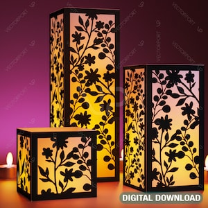 Papercut Floral Lantern Candle Holder SVG Laser Cut Lamp Theelichtsjabloon Bestanden Digitale Download |#043|