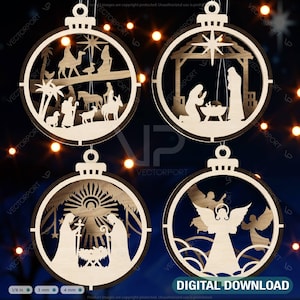Addobbi natalizi per presepe / Palline rotonde appese a forma di Gesù Bambino / Download digitale dell'albero della vigilia di Natale /#462/