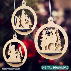 Baumkugel Holz Laser Cut 3D Ornament Weihnachtsschmuck Set Baumschmuck lasercut SVG Cricut Digital Download |#082|