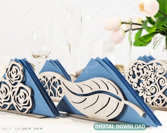Decorative Napkin Holder Laser Cut Heart Leaf Rose shape Tabletop wooden holder SVG Digital Download |#060|