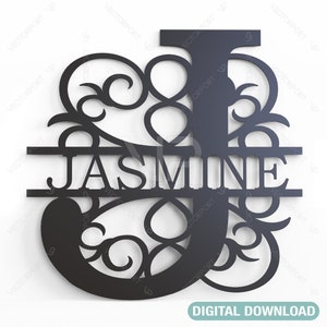 Split Regal Monogram Alphabet Letters Laser Cut Name Sign Customizable Personalized Template Digital Download |#025|