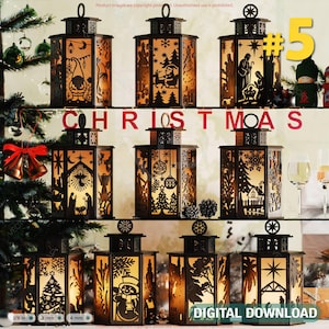 Christmas Candle Holder Bundle Nativity Lantern Holy Night Laser Cut Lamp Files 10 Festive Designs Digital Download |#621|