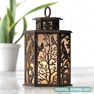 Cardinal Bird Candle Holder with Tree Tea light Lamp Night Light Forest Scene Lantern Digital Download |#349|