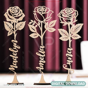 Anpassbare stehende Blume Laser Cut Art - Personalisierte Blume mit Namen bearbeitbare Dateien zum digitalen Download |#559|