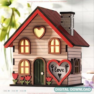Love Blooms: Miniature Village Garden House Paisagem sincera e detalhes florais – Download digital perfeito para o Dia dos Namorados com corte a laser |#529|
