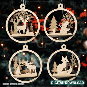 Boule de Noël en bois 3D, décoration d'arbre découpée au laser, boule de Noël du nouvel an ornement SVG découpé au laser en téléchargement numérique |#447|