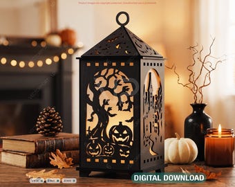 Halloween Lantern Laser Cut File SVG | Haunted House Candle Lantern Digital Download |#735|