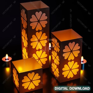 Papercut Bloemen Lantaarn Kaarshouder SVG Laser Cut Lamp Theelichtsjabloon Bestanden Digitale Download |#046|