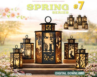 Spring Theme Laser Cut Lantern Bundle | 10 Designs | DIY Wooden Candle Holder Digital Download |#692|