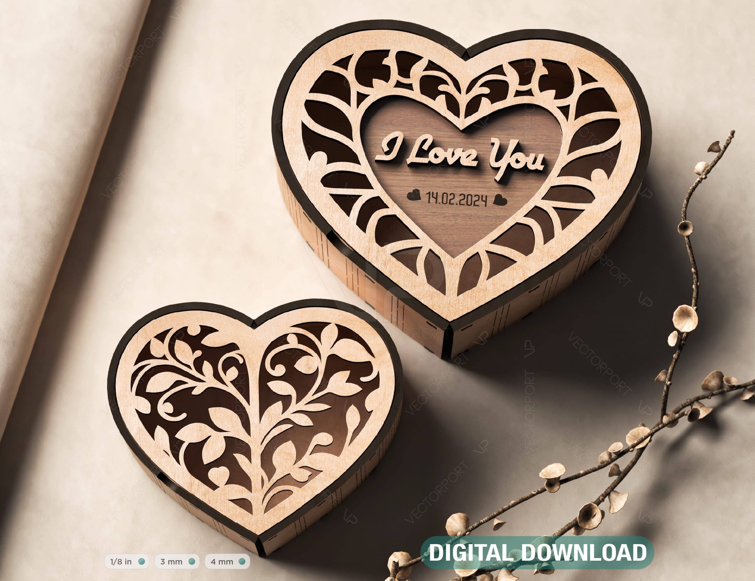 Caja de regalo de madera cortada con láser en forma de corazón para el día  de San Valentín, estuche para joyas, caja de boda romántica Descarga  digital /#362/ - Etsy México, image size:2601x2001