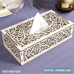 Floral dekorative Laser Cut Tissue Box Tabletop Holz Serviettenabdeckung Glowforge SVG Digital Download |#123|