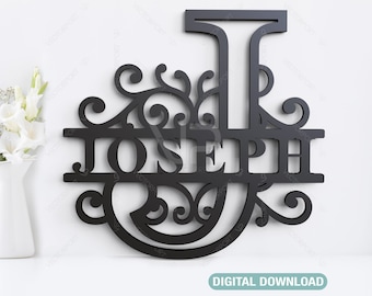Floral Split Regal Monogram Alphabet Letters Laser Cut Name Sign Customizable Personalized Template Digital Download |#161|
