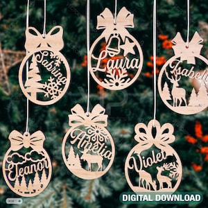 Palle di Natale personalizzate, decorazioni per alberi con nome, ciondoli artigianali da appendere, modelli artistici in carta, file di taglio, download digitale, n. 100/
