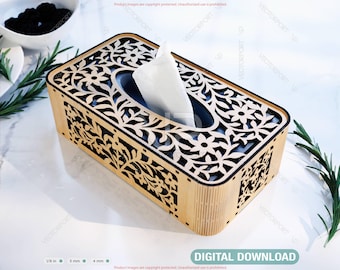 Elegant Floral Laser Cut Tissue Box Cover SVG | Wooden Napkin Box Sleeve | Napkin Dispenser | Digital Download |#674|