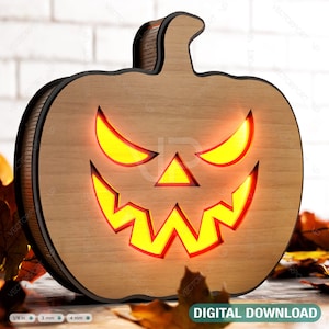 Halloween 3D Pumpkin Night Lamp Laser Cut File Light Box Pumpkin Led Light Digital Download |#272|