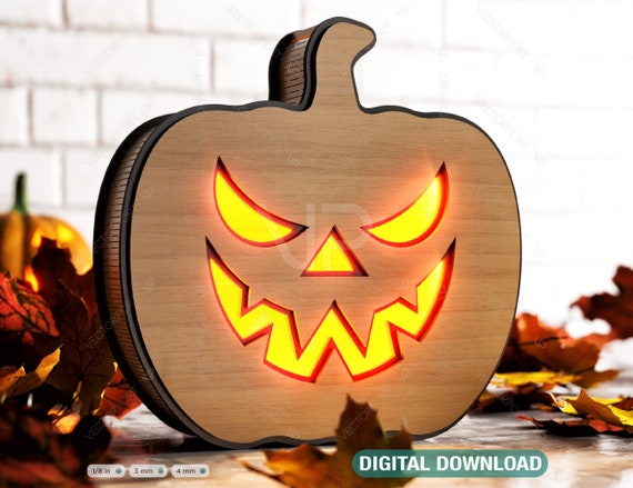 Halloween 3D Pumpkin Night Lamp Laser Cut File Light Box Pumpkin