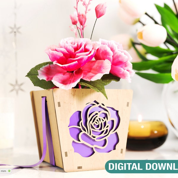 Rose Box Laser cut Gift box Enveloppe Home Décor Décoratif Carte de mariage Décoration Caisse en bois Invitation Box SVG Digital Download | #058 |