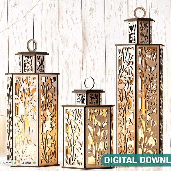 Wooden Wedding Decoration Lantern Laser Cut Centerpiece Night Light Lampshade Table Candle Holder SVG Digital Download |#133|