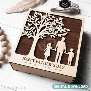 Vatertag gravierte Geschenkbox - Vater & Sohn / Tochter Themed Laserschnitt SVG-Vorlage, Kartenetui Favor Box Digitale Downloads |#423|
