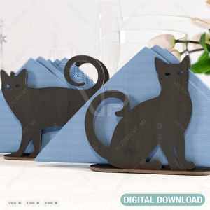Katze Silhouette dekorative Serviettenhalter Laser geschnitten Herz Blatt Rose Form Tischplatte Holzhalter SVG Digital Download |#126|