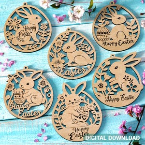 Ornements d'oeufs de lapin de Pâques découpés au laser, motif floral gravé de lapin, décoration en couches SVG personnalisable, printemps téléchargement numérique | #534|
