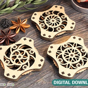 Mechanical Gear Laser Cut Coaster Tea Coffee Cup Mat Pad Placemat Tableware Digital Download |#228|