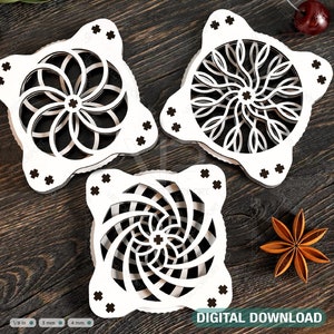 Mechanische onderzetter Lasergesneden draaitafelvorm Thee Koffiekopje Mat Pad Placemat Servies Digitale download |#251|