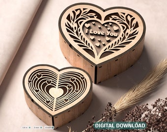 Heart shape Laser cut wooden gift box for Valentine’s Day, Jewelry case, Romantic Wedding box Digital Download |#364|