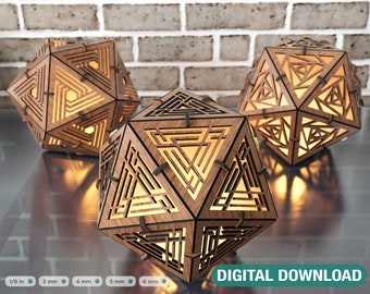 Ikosaeder 3 Verschiedene Muster Holz Dreieck Schatten Lampe Teelicht Kerzenhalter Digital Download SVG |#244|