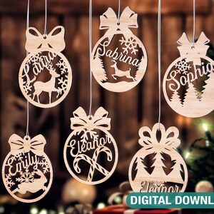 Personalized Christmas Balls Tree Decorations with Name Craft Pendants Hanging Bauble Paper art templates cut file Digital Download |#097|