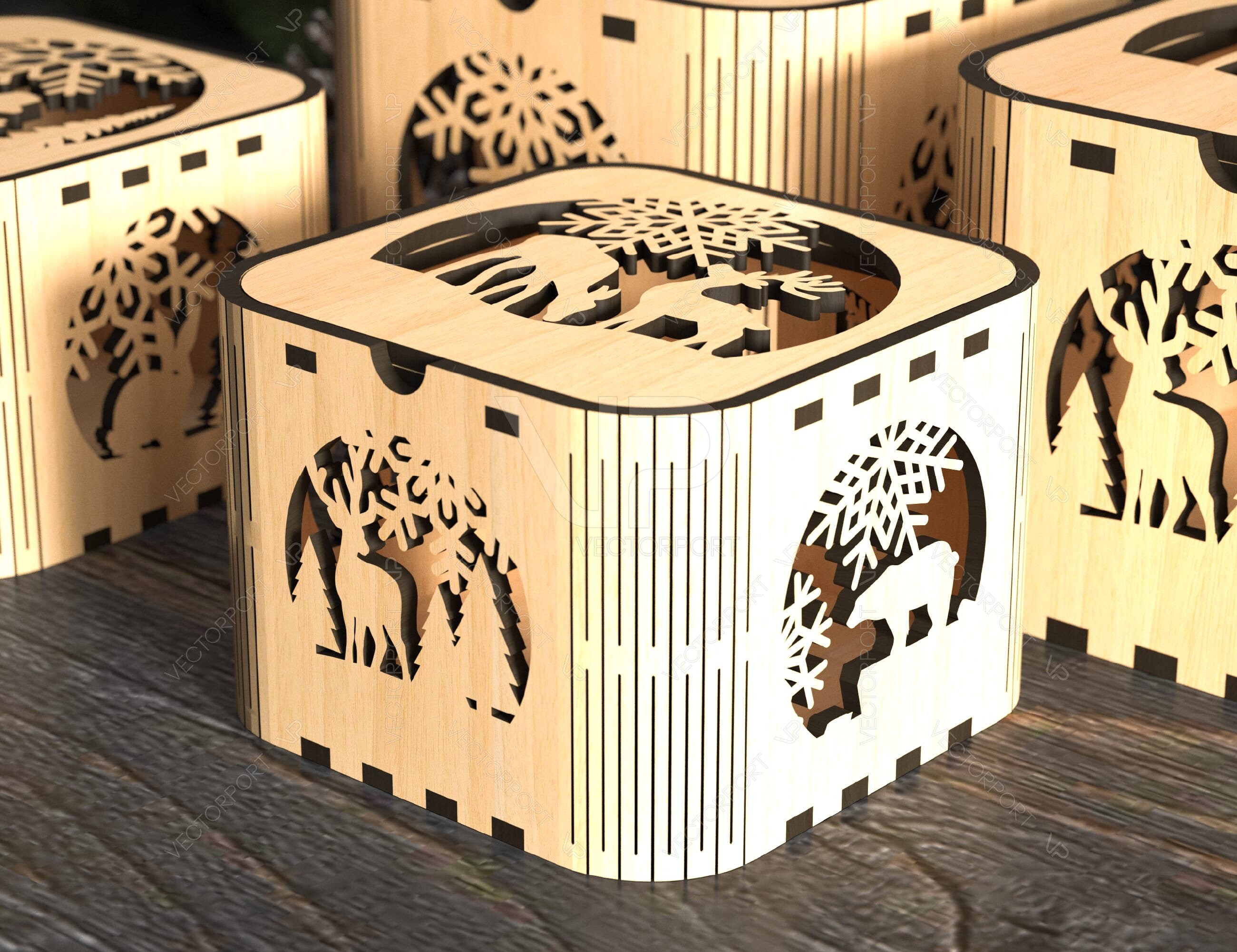 Christmas Template Decorative Box Wooden New Year Gift Box Laser Cut ...
