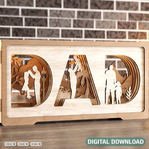 Multilayer Stehender Vater und Tochter 3D Happy Vatertagsgeschenk für Papa, Schattenbox SVG Plan, Diy Geschenk Digital Download |#232|
