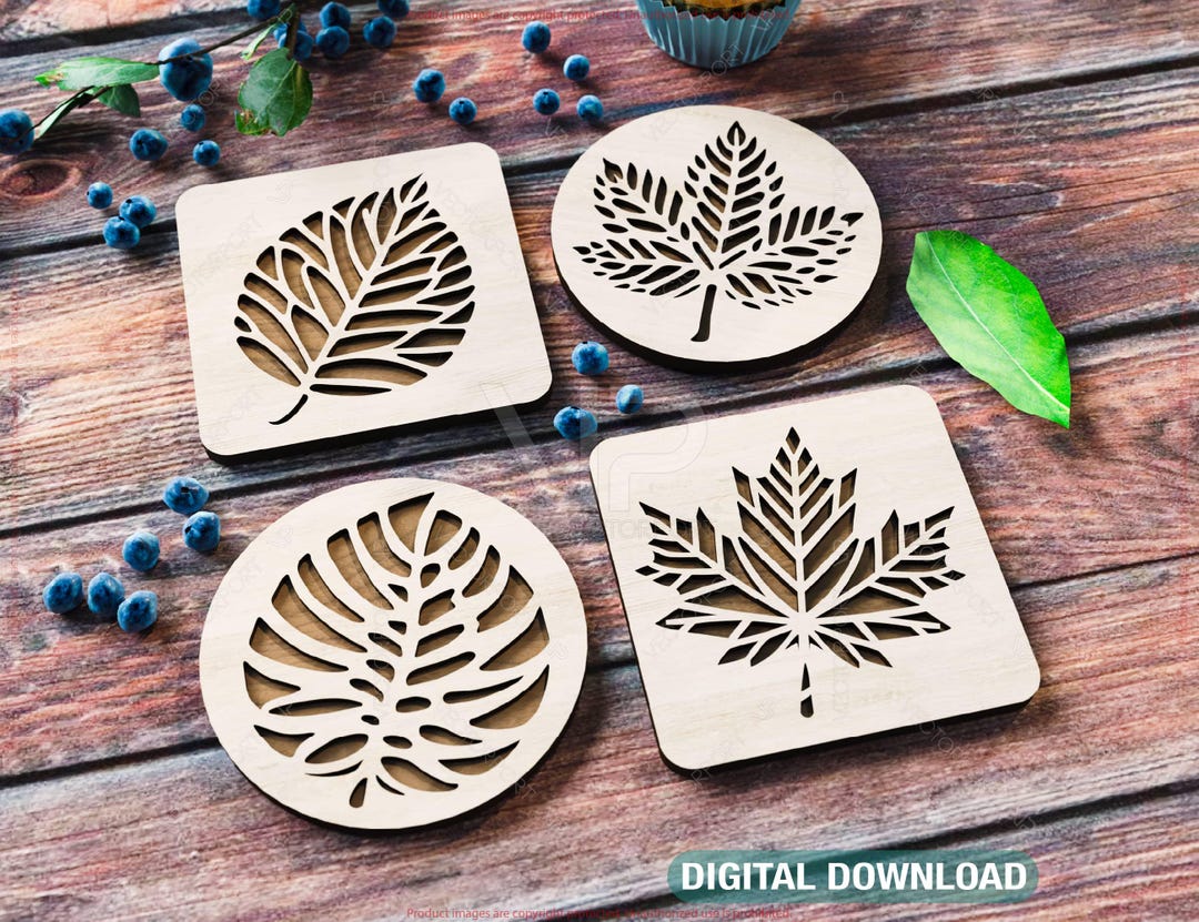 Leaf-shaped Laser Cut Coasters: Elegant Wooden Drink Coasters With ...