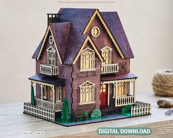 Victorian Dollhouse SVG | Laser Cut Miniature House | Wooden Gothic House Lantern Digital Download |#730|