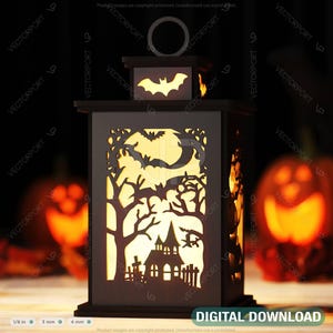Spooky Shadows: Haunted House Lantern Halloween Tealight Ghosts Bats Night Light Digital Download |#493