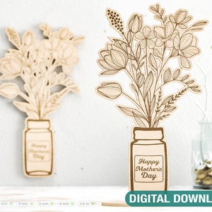 Personalisierte stehende Topfblumen für Mama, Muttertagsgeschenk, lasergeschnittener SVG-Plan, anpassbare Gravur, Diy-Geschenk, digitaler Download |#203|