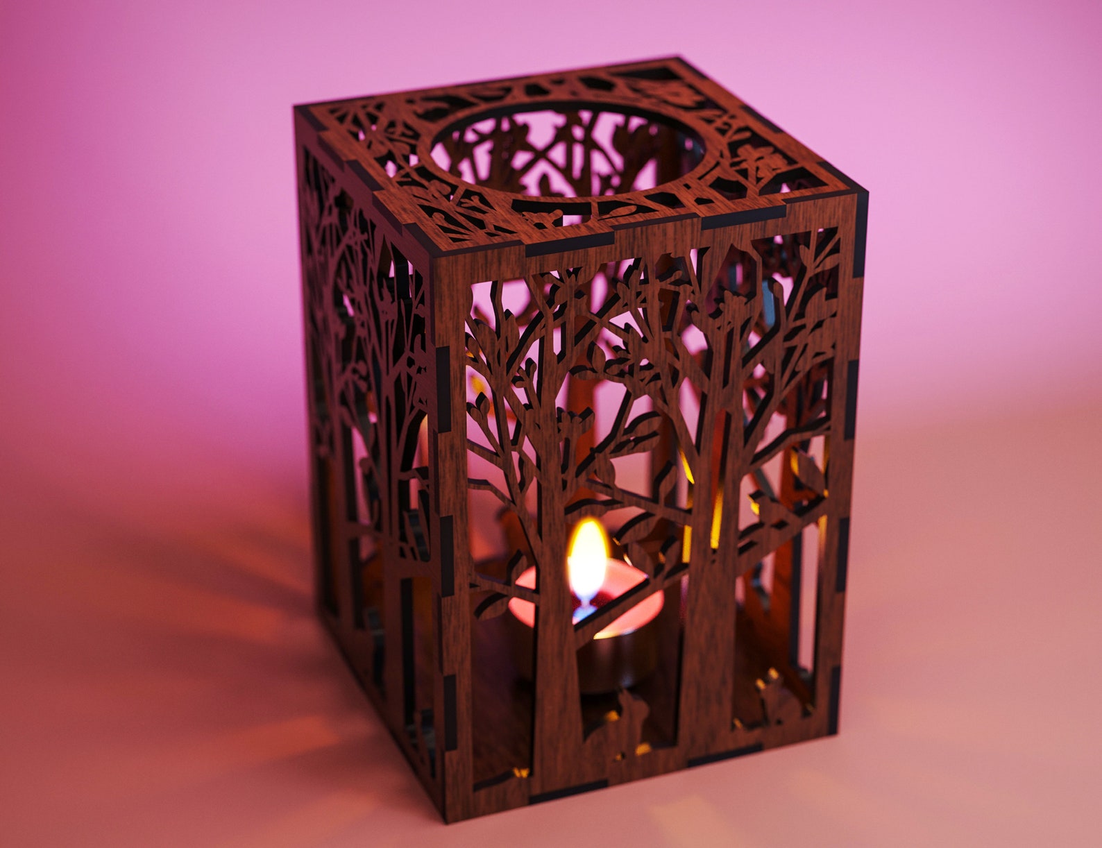 Tree Candle Holder Laser Cut With Animals Lamp Wood Tea Light Etsy