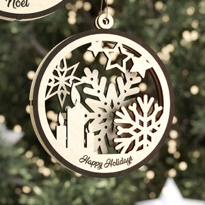 5-Pack Laser Cut Wooden Snowflake Christmas Tree Ornaments - Natural Wood Hanging Decor