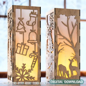 Christmas Decorative Wooden table Lamp Lantern New Year Candle Holder Laser Cut Tea light SVG Cut Plan Digital Download |#160|