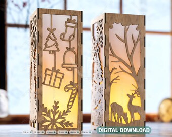 Christmas Decorative Wooden table Lamp Lantern New Year Candle Holder Laser Cut Tea light SVG Cut Plan Digital Download |#160|