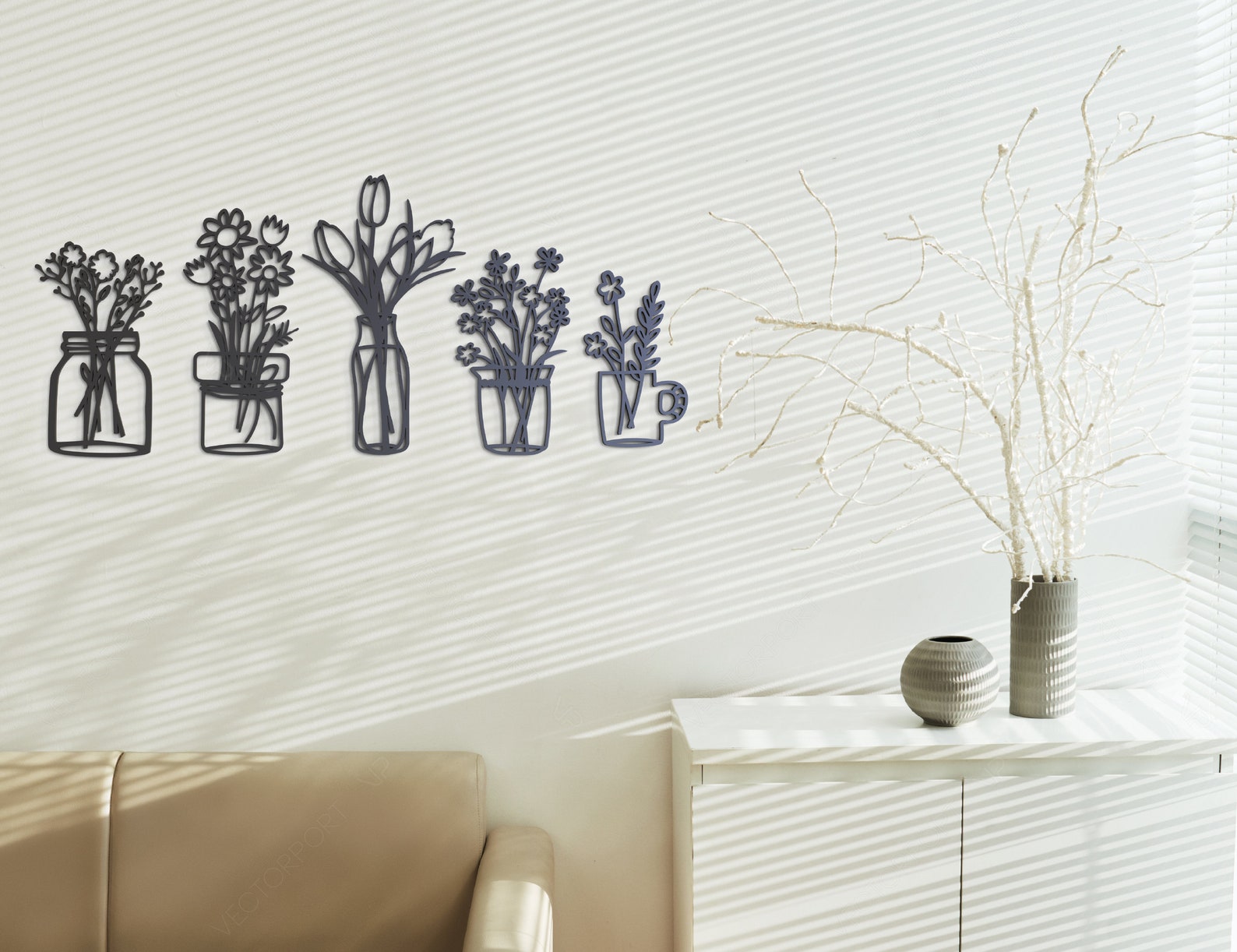 Home Office Laser Cut Metal Flower Pot Wall Art Plant Decor Etsy