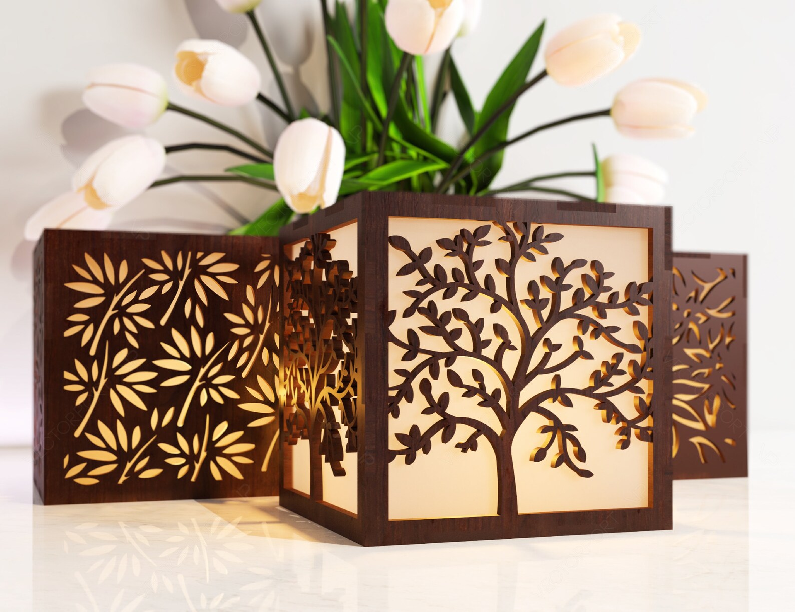 Baum Blumen Kerzenhalter Laser Cut mit Blättern Lampe Holz Etsy.de