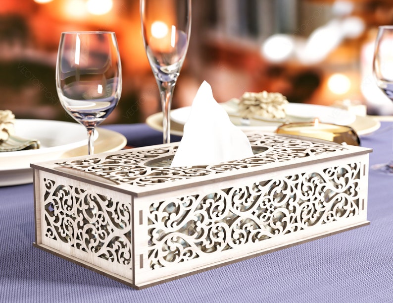 Floral Decorative Laser Cut Tissue Box Tabletop Wooden Napkin Etsy
