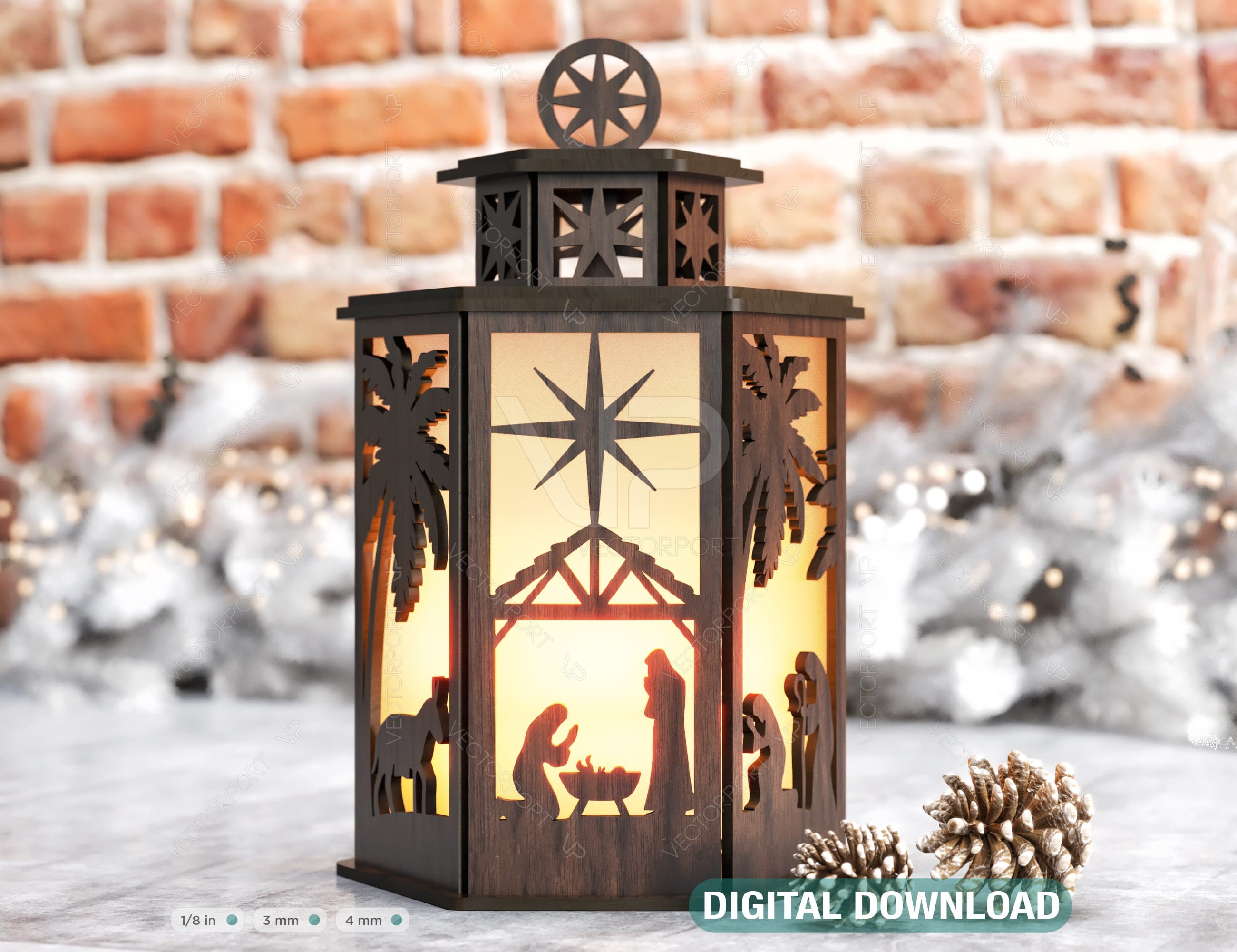 Nativity Scene Candle Holder Christmas Eve with baby Jesus, Traditional Lantern Tea  Digital Download SVG |#316|
