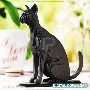 Gato em pé 3D: mesa de gato de madeira cortada a laser decoração multicamadas SVG download digital |#521|