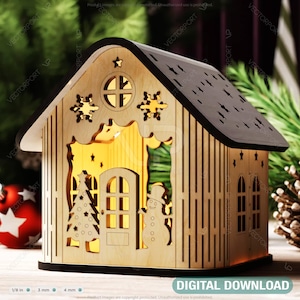 Miniature Winter Wonderland Christmas Village: Casa innevata - Scena di Capodanno Taglio laser Download digitale /#501/